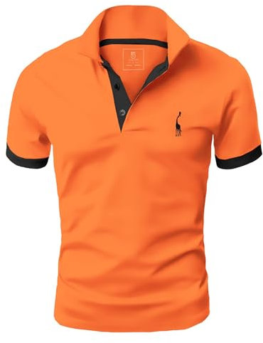 GLESTORE Poloshirt Herren, T Shirts Männer, Hemd Herren Kurzarm Giraffe Stickerei T-Shirt Sommer Golf Sports Orange L