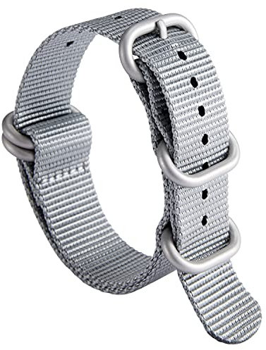 BINLUN Uhrenarmband Nylon Dickes G10 Premium Ballistic Ersatz Armband Mehrfarbige Bänder für Herren Damen mit Heavy Duty 5 Ringe(22mm, Graues Band Silber Schnalle)