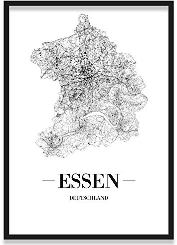 JUNIWORDS Stadtposter, Essen, Wähle eine Größe, 30 x 40 cm, Poster mit Rahmen, Schrift A, Weiß