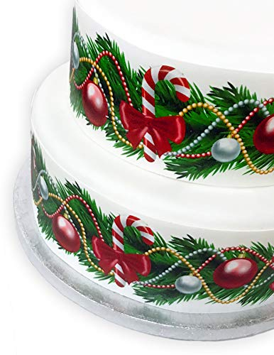 Orange Trading Dartmouth LTD A4 Edible Decor Icing Sheet Christmas Candy Cane and Bauble Border Edible Cake Topper Decoration - Great for larger cakes