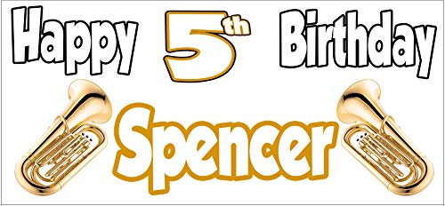 Banner zum 5. Geburtstag, personalisierbar, Tuba-Motiv, Party-Dekoration, Sohn, Enkel, Jungen, Tochter, Mädchen, Enkelin, jeder Name (2 Stück)