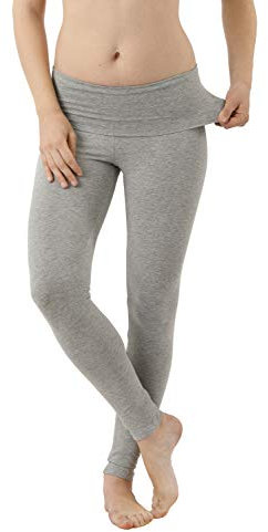 ALBERT KREUZ Damen Yoga Leggings Bio-Stretchbaumwolle Highwaist Umklappbund grau, 38/40 M