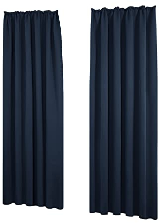 Deconovo Vorhang Gardinen Blickdicht Lärmschutz mit Kräuselband Winter Thermo Kälteschutz, 260x140 cm(HöhexBreite), Dunkelblau, 2er Set