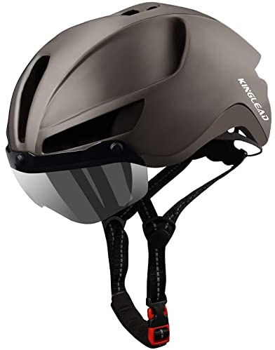 Fahrradhelm,KINGLEAD Fahrradhelm Herren Damen mit Visier Abnehmbarem Magnetischem MTB Helm Erwachsene mit USB Licht Waschbares Innenfutter Radhelm Herren Einstellbar 57-62CM (KL088)