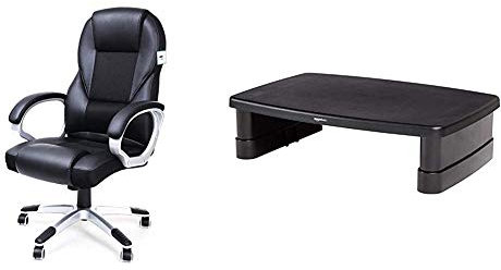 SONGMICS Executive Office Chair with High Back, Durable and Stable, Black, OBG22BUK & Amazon Basics Height-Adjustable Display Stand for Laptops and Monitors with Non-Skid Feet, Black