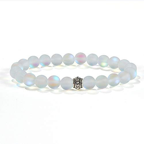 Bracelet Femme Pierre Naturelle, 7 Chakra Pierre Naturelle Perle Bracelet Pierre De Lune Blanche Bracelet Élastique Yoga Mode Charme Pendentif En Argent Bijoux Pour Femmes Hommes Cadeau D'Annivers