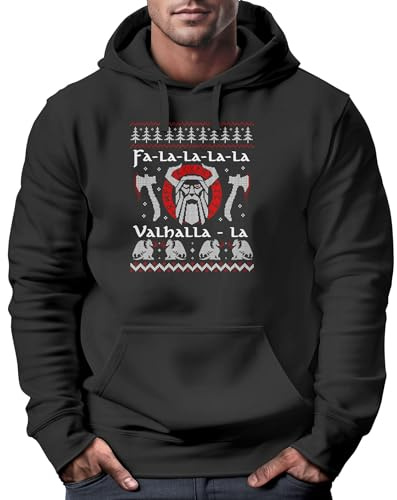 MoonWorks® Hoodie Herren Ugly Christmas Sweater Odin Vikings Winkinger Valhalla Weihnachten lustig schwarz XL