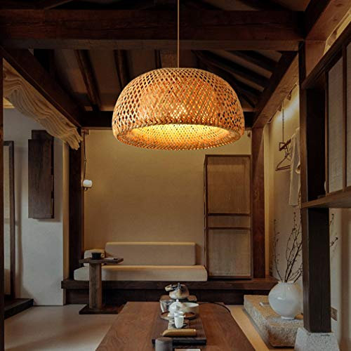 Lampada A Sospensione Vintage Lampadario Bambù Naturale in Rattan Intrecciato E27 Retro Altezza Regolabile Lampada Da Soffitto Ristorante Sala Da Tè Cafe Il Giro Paralume Illuminazione Luci ,45cm