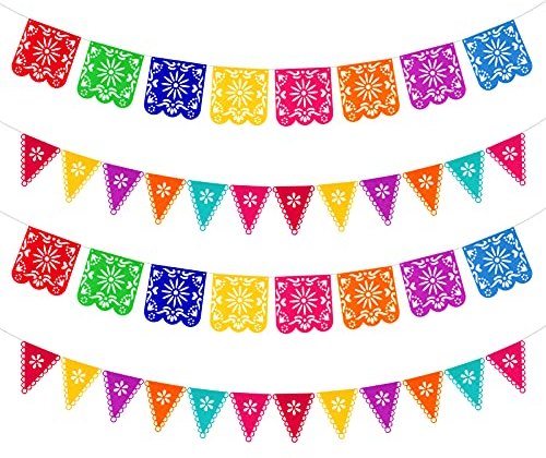 Qpout 4 Stück Tag der Toten Banner, Bunte Mexikanische Fiesta Party Dia De Los Muertos Girlande Dekoration, Cinco de Mayo Party Babyparty Kinder Geburtstag Indoor Outdoor Dekor
