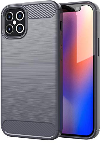 Cadorabo Hülle kompatibel mit Apple iPhone 12/12 PRO Schutzhülle TPU Silikon Case Karbon Optik Slim Kratzfest Weiche Gummi mit Rundumschutz Case Hülle für iPhone 12/12 PRO in Grau