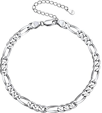 Silvora Chaine de Cheville Argent Femme Figaro 5 mm Bracelet Gros Pied 925 Bracelet Maille de Cheville Fille 22cm
