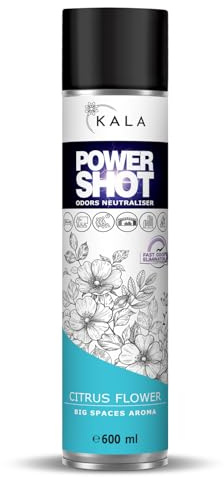 KALA - Geruchsneutralisierer für Räume POWER SHOT, Geruchsentferner für Große Flächen ca. 200 m3, Lufterfrischer mit Aktiver Neutralisator für alle Räume - Duft Citrus Flower, 600 ml