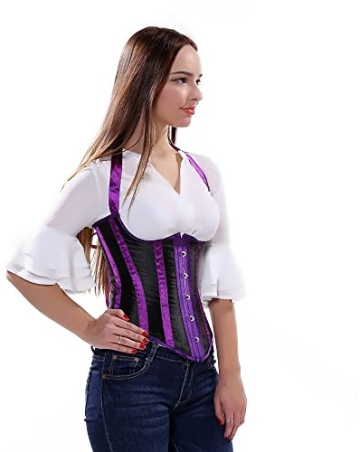 WLFFW Corsage Steampunk Unterbrust Streifen Korsett Damen (EUR(36-38) L, Lila)