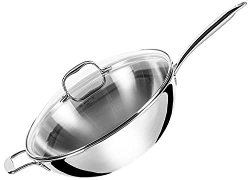 Frying Pan Frying Pan Professional Grade Uncoated 18/10 Stainless Steel Cookware Frying Pan With Glass Lid Silver Pan