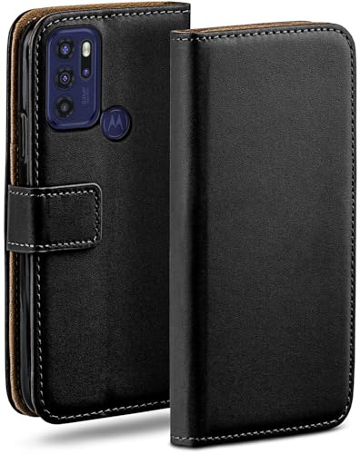 moex Book Case für Motorola Moto G60s Handyhülle mit Kartenfach, Hülle klappbar 360 Grad Schutzhülle, Klapphülle Flip Case Cover, PU Leder Handytasche Lederhülle, Schwarz