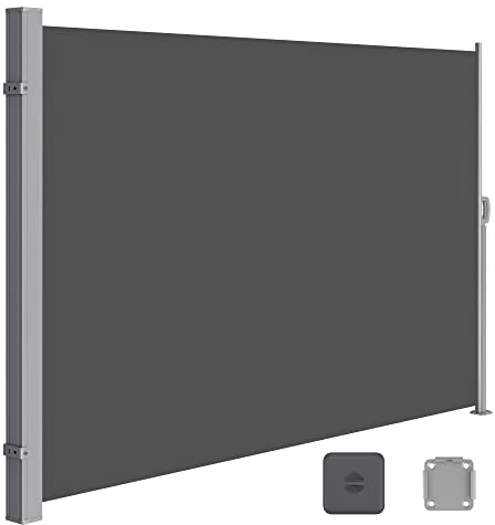 SONGMICS Seitenmarkise mit Stahl-Kasten, rostbeständig, ausziehbar, 180 x 400 cm, Windschutz, Sonnenschutz, Blickdicht, Seitenrollo, für Balkon, Terrasse, Garten, anthrazit GSA584G01