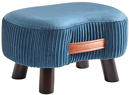 YMYNY Ottoman Pouf en Bois, Petit Repose-Pieds Incurvé avec Poignée, Tabouret de Canapé avec Coussin d'Assise Moelleux, pour Chambre, Salon, Chambre à Coucher, 40 × 28 × 23CM, Bleu Marine HBD021Q
