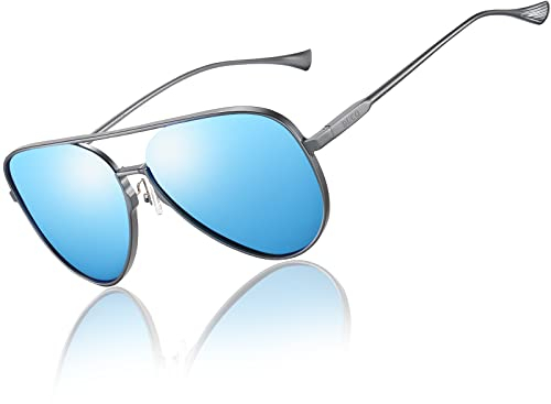 DUCO Herren Polarisierte Sonnenbrille Klassische Unisex Fliegerbrille UV400 Filter Kategorie 3 3025H (Gunmetal, Strahlende Blau)