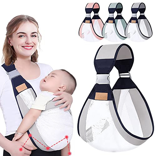 HINATAA Breathable Baby Sling, Adjustable Baby Carrier, Baby Carrier Wrap, Quick Dry, Thick Shoulder Straps for 0-36 Months Baby (Grey b)