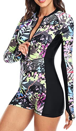 UNIQUEBELLA Rash Guard Swimsuit for Women, Swimming Costume Set with UPF 50+ Long Sleeve Sports Surf Swimsuit