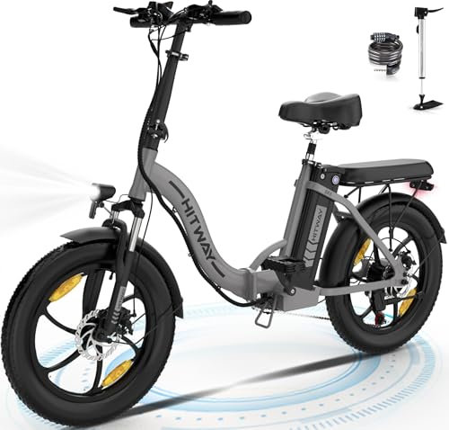 HITWAY Vélo Électrique,20 VTT Fat Bike Electrique Adulte Pliable,Batterie 36V/12Ah Electric Bike, Moteur 250W,Portée 35-90km,7 Vitesses,E Bike Ville
