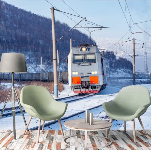 Fototapete Güterzug Fährt, Tapete für Wand Baikalsee Auf Der Sibirischen Eisenbahn - für Wohnzimmer Schlafzimmer, Büro, Küche 400 x 280 cm