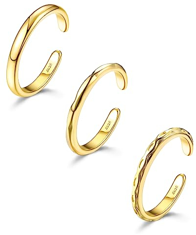 ORAZIO 3Pcs Argent S925 Bague orteil Simples pour Femme, Bagues de Doigt Hypoallergénique, Bague Minimaliste d'une Seule Ligne, Bague de Queue Ajustables pour Pieds de Plage d'été b