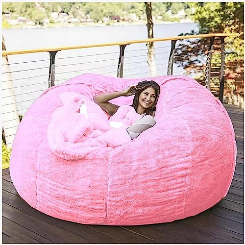 Taifuan Rund Sitzsack-Sesselbezug, Waschbar Sitzsackbezug,Sitzsackbezüge aus PV-Samt,Bodensofa Mit Schlaffunktion Sesselbezug mit Reißverschluss,Nur Bezug(Size:150X75cm,Color:pink)