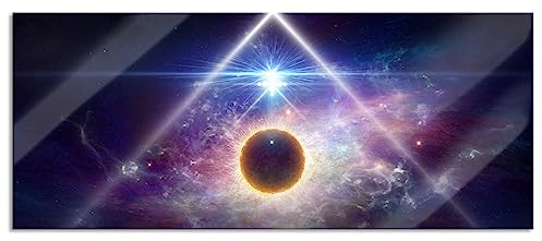 Pixxprint Glasbild Panorama, Wandbild aus Echtglas, Science Fiction Collage Planeten im Weltraum, 120x50 cm, inkl. Aufhängung und Abstandshalter