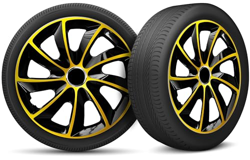 Radkappen 13 Zoll Radzierblenden 4er Set passend für alle Stahlfelgen - Einstellbarer Sicherungsring - Schwarz Gold