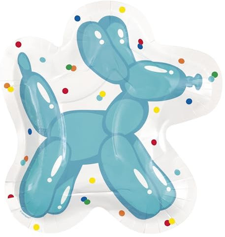 Unique 21934EU Eco-Friendly Paper Plates-21 cm-Balloon Dog Birthday Party-8 Count (Pack of 1), Multicolour