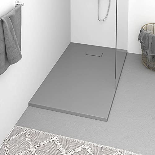 ZEYUAN Duschwanne, Lamellenwand, Dusche Komplett, Duschrückwand, Komplettdusche, Duschkabine, Duschtasse, Begehbare Dusche, SMC Grau 120x70 cm