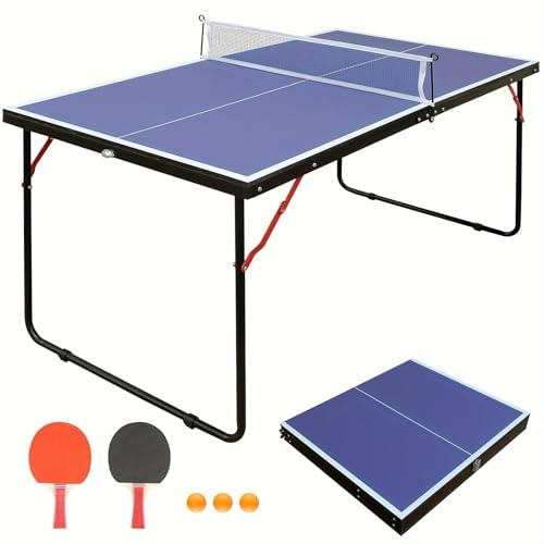Athfiner 4.5FT Portable Ping Pong Table Foldable Design, Multi-Use Table Tennis Table with Net, 2 Paddles & 3 Balls for Kids Teens Adults Indoor/Outdoor Game - Quick Assembly