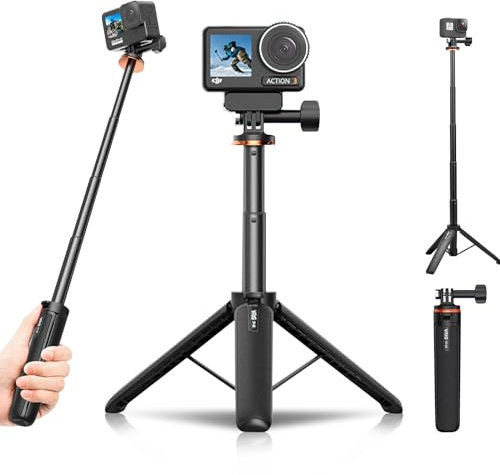 Mini Trípode 51cm, Trípode Viaje Portátil con Varilla de Extensión de 4 Piezas Compatible con Cámara Deportiva Gopro Trípode para Selfie para cámara, Extensible, Palo Selfie, trípode