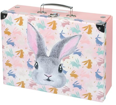 Kinderkoffer für Spielzeug und Schulbedarf, Pappkoffer, Spielzeugkoffer, Spielkoffer, Faltbarer Kinder Koffer, Faltkoffer, Klappkoffer mit Metalgriff (Bunny)