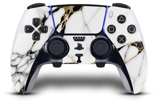 Head Case Designs Weiß, Gold Und Schwarz Marmor Vinyl Haut Gaming Aufkleber Abziehbild Abdeckung kompatibel mit Sony PlayStation 5 PS5 DualSense Edge Controller