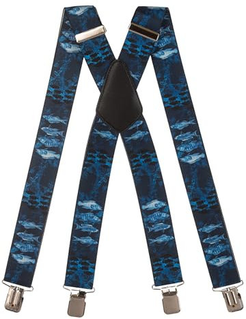 Olata Hosenträger extra starken mit 4 Clips X-Form, Gedruckt Design - 4cm. Fisch D