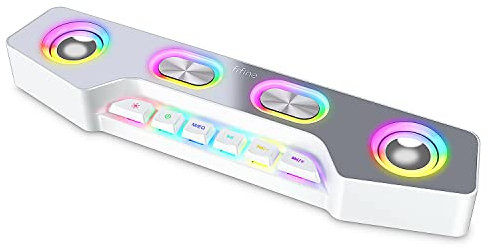 FIFINE Gaming Lautsprecher für PC, Bluetooth Computer Lautsprecher Kabellos mit Aux-In für Desktop Laptop, RGB Schreibtischlautsprecher mit Lautstärkeregler für Party Streaming Meeting A16 Weiß