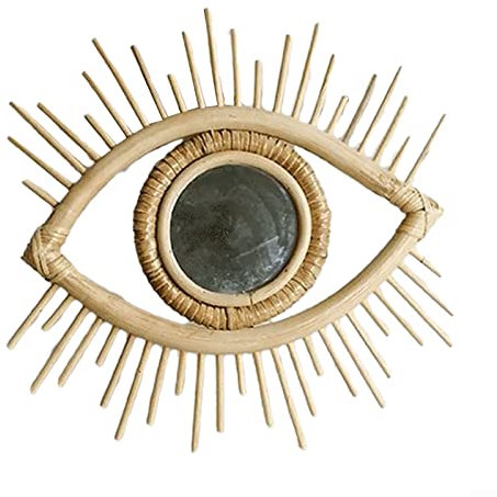 Dekorativer Spiegel mit Augen-Rattanrahmen, Hängespiegel, Wandspiegel-Dekoration, 33 x 33 cm