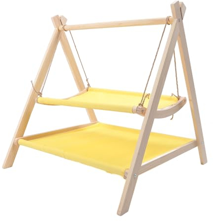 Cama Hamaca con Columpio para Gatos, Cama Elevada para Gatos de 2 Capas con Marco de Madera, Soporte de Carga Fuerte, Resistente a los Arañazos, Juguetes de Columpio para