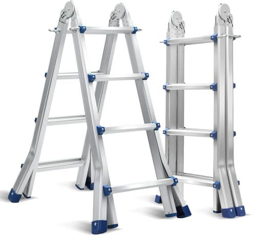 Yakimz Échelle télescopique multifonction 3 en 1 - 4 x 4 échelons - Pliable - En aluminium - Charge maximale : 150 kg