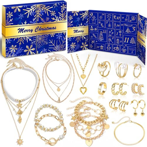 iZoeL Adventskalender Schmuck Frauen Mädchen 2024 Weihnachtskalender 24 tolle Mode Schmuckkalender Weihnachten Kalender Halskette Armband Ringe Ohrringe