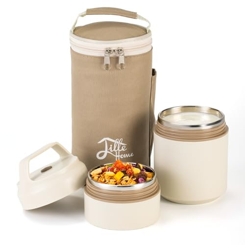 Lille Home 600 ml isolierte stapelbare Edelstahl-Thermo-Lunch-/Snackbox, 2-stöckiger Bento-/Snackbehälter für Kinder und Erwachsene, perfekt für Reisen, Schule, Büro, Fitnessstudio und mehr