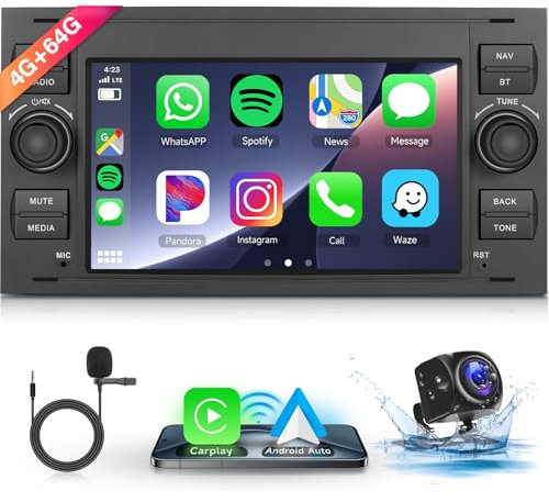4G+64GB Android Autoradio für Ford Focus Fiesta S-Max Mondeo Galaxy C-Max Connect, Hodozzy 7 Zoll Touchscreen mit Wireless CarPlay Android Auto,Radio GPS WiFi Bluetooth DSP FM/RDS+Rückfahrkamera