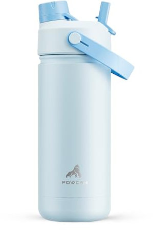POWCAN 18 oz Insulated Water Bottle with 2-in-1 Straw and Spout Lid, Keep Cold 24H, Leak-Proof, Fits in Car Cup Holder, Stainless Steel Water Bottle for Sports, Travel, and School (Sea Breeze)