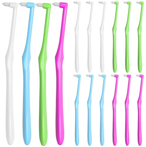 Soleeya 16 Stück Tuft Zahnbürste, 4*4 Farben Einbüschelzahnbürste Erwachsene Zahnbürste Zahnspange Kleine Büschelzahnbürste Ersatz Zahnspangen Zahnbürste Getuftet Tuft Toothbrushf zur Detail Reinigung