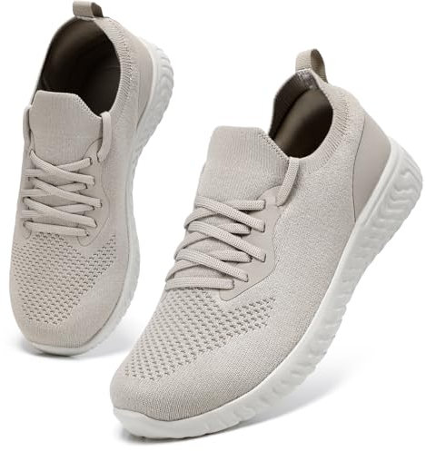 HKR Sneaker Damen Turnschuhe Atmungsaktiv Sportschuhe Laufschuhe Schlupfschuhe Leichte Slip on Sneakers Sommer Schuhe Taupe 36 EU