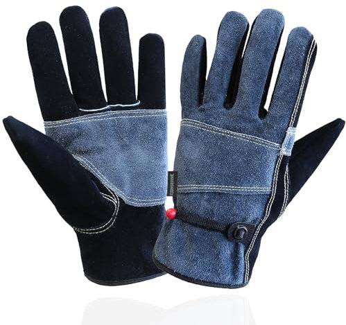 OLSON DEEPAK 1 paire de gants de sécurité en cuir résistants à la chaleur, utilisés pour le soudage, la cheminée, le four, les poêles à bois, les barbecues, 1 paire (gris, taille L)