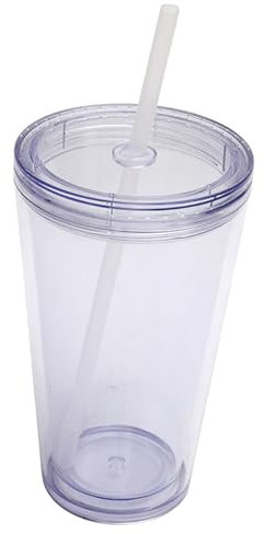YWLINK Classic Acrylic Tumbler with Lid and | 16oz Premium Insulated Iced Coffee Cups Double Wall Reusable Plastic Cups Clear 1 Pack Acrylic Tumblers Set (Clear, A)