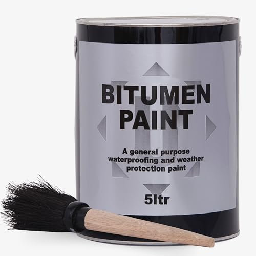 Universal Black Bitumen Paint 5L with Brush Included – Outdoor Solvent Based Protection, Bitumen Paint Waterproofing for Metal, Wood, Concrete – General Purpose Corrosion-Resistant Exterior Coating